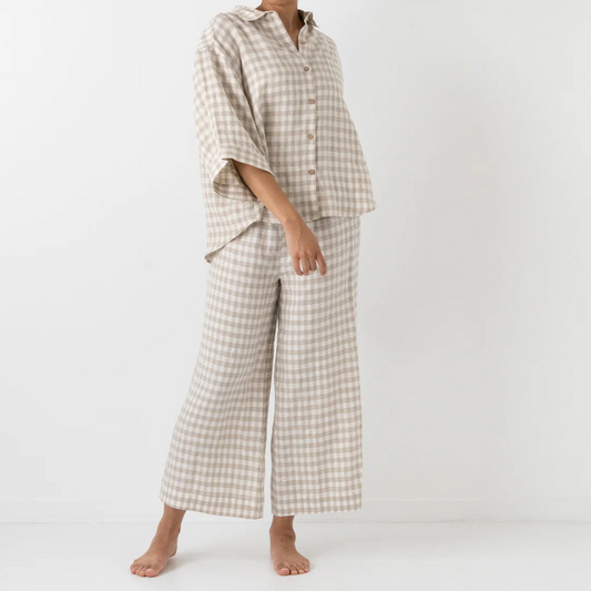 Suppafy Linen Sleep Set - Beige Checked